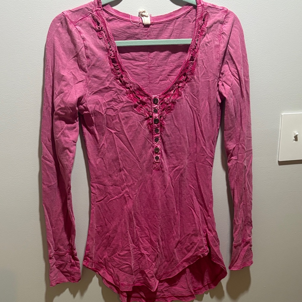 We the Free Fuchsia Long Sleeve Women's Tee